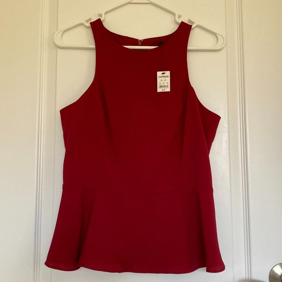 Express Tops - Express NWT Dressy Lined Red Peplum Tank Top, S/P